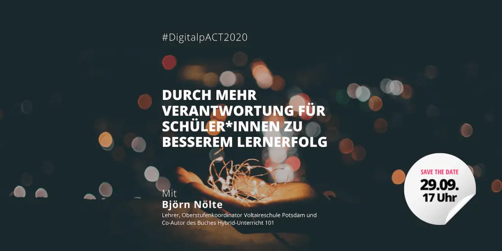 Veranstaltungsgrafik „Durch mehr Verantwortung für Schüler*innen zu besserem Lernerfolg“ am 29. September um 17 Uhr.