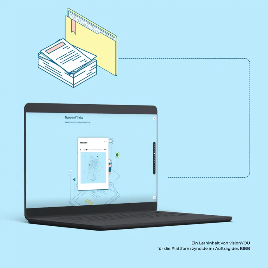 E-Learning-Inhalt mit Tipps und interaktiven Elementen rund um Bewerbungsunterlagen.