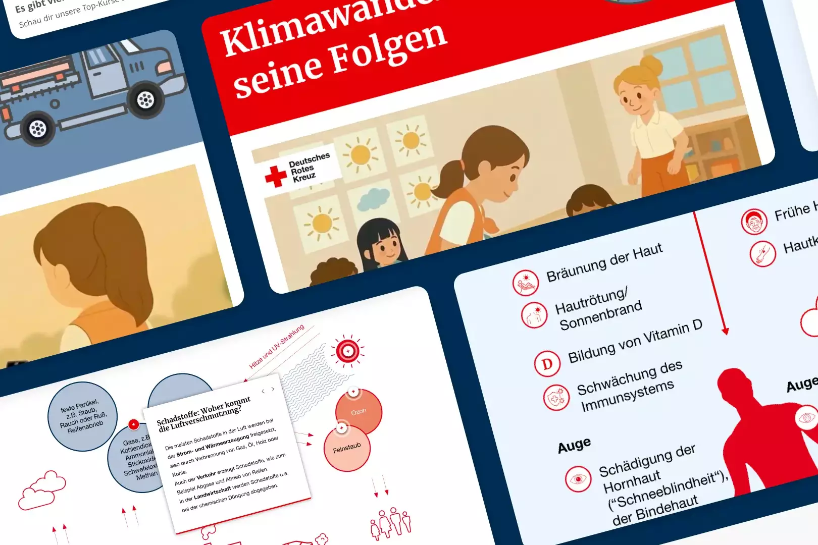 Screenshots E-Learning Klimawandel und Kindergesundheit