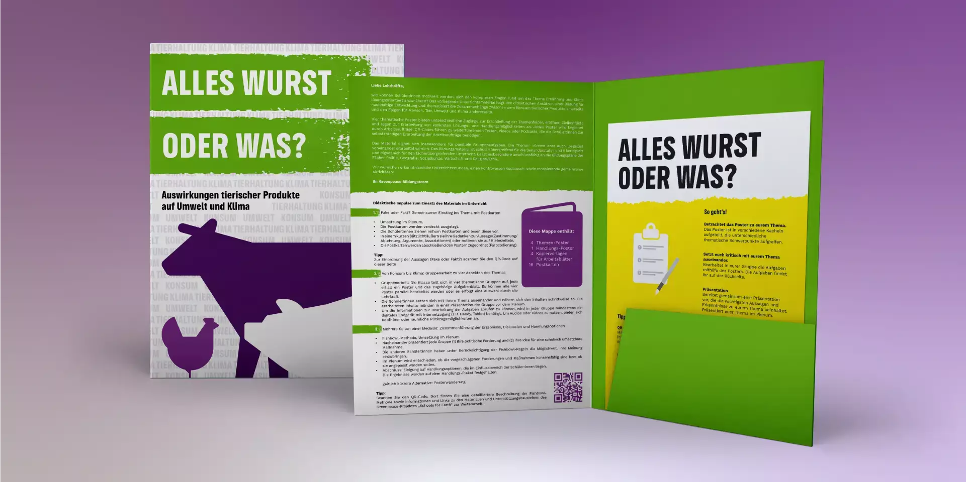 Mockup Unterrichtsmaterial „Alles Wurst oder was?“ zu den Auswirkungen tierischer Produkte auf Umwelt und Klima.