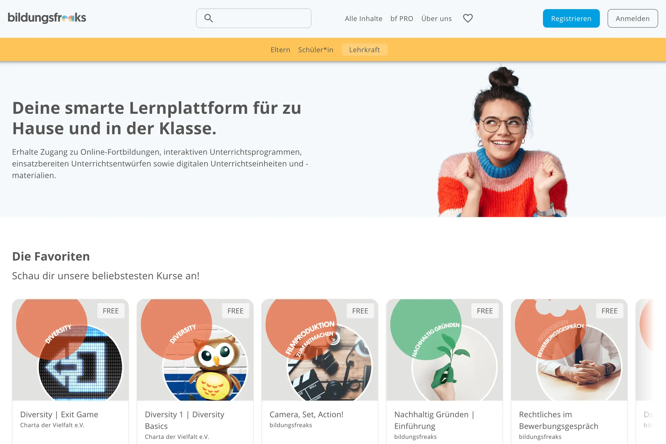 bildungsfreaks Lernplattform Kurskacheln Favoriten